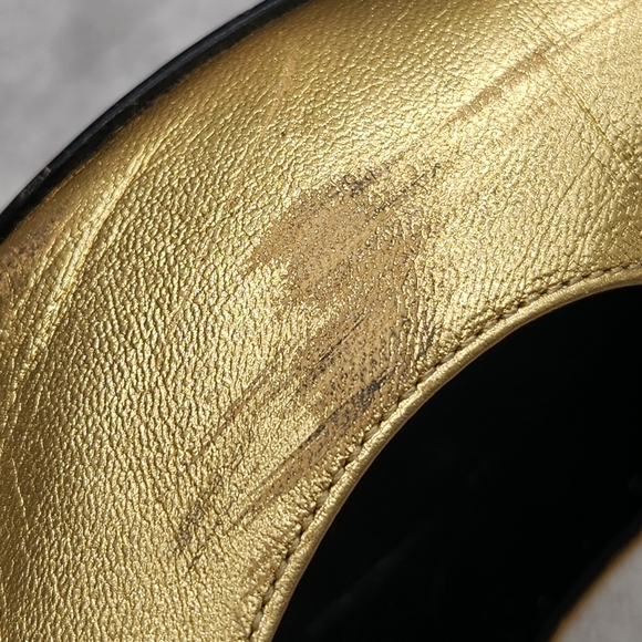 Saint Laurent Pumps 8.5 Golden Leather Stiletto Pointed Toe Luxury Made In Italy - Picture 8 of 16